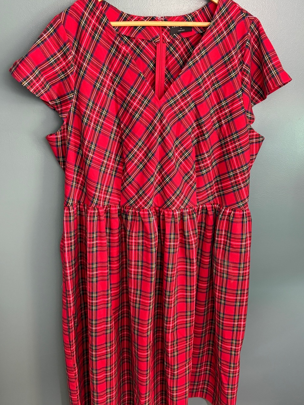 Lane Bryant Women’s Cap-Sleeve Fit & Flare Midi Dress Red Tartan Plaid Size 24 - Picture 2 of 9